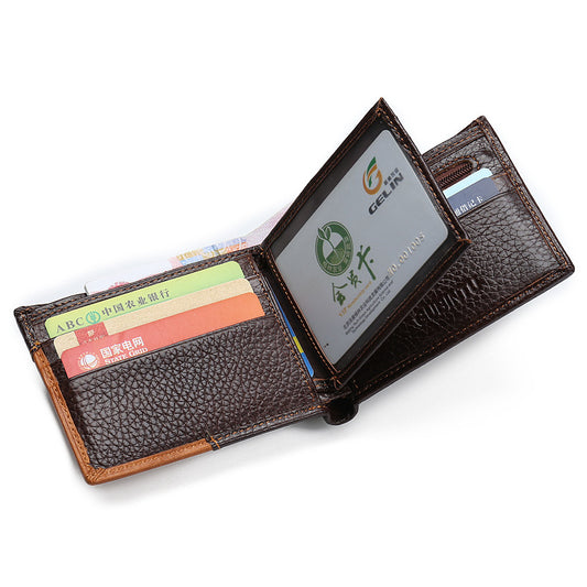 Genuine Leather Men’s Patchwork Wallet – Cowhide & Stylish Design