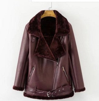 Women’s Leather Jacket with Artificial Fur – Warm, Stylish & Chic