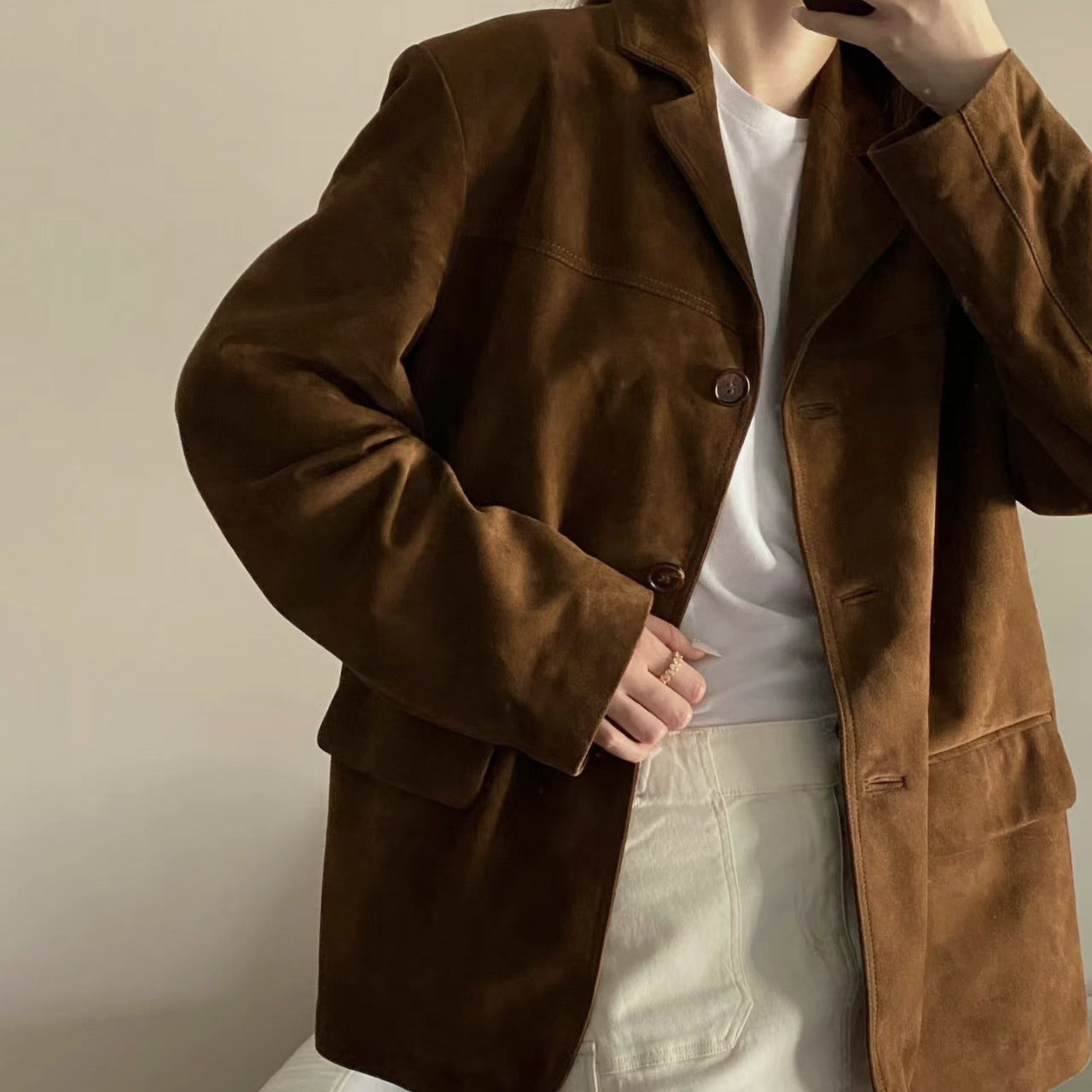 Women’s Retro Brown Leather Suit Jacket – Elegant, Timeless & Sophisticated