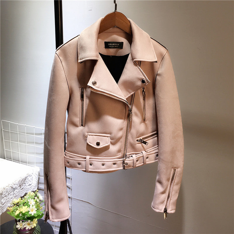 Women’s Suede Leather Motorcycle Jacket – Plush, Stylish & Warm