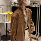 Women’s Retro Brown Leather Suit Jacket – Elegant, Timeless & Sophisticated