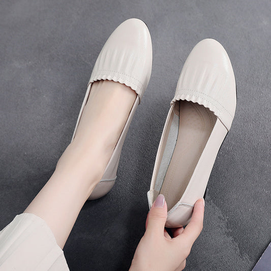 Women’s First Layer Cowhide Flat Shoes – Genuine Leather Office Loafers