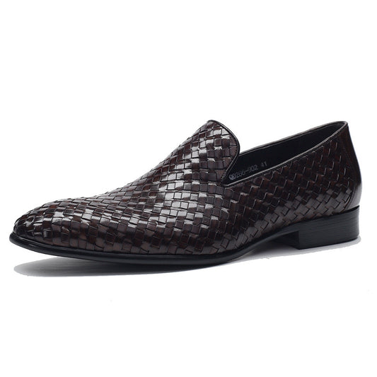 Cowhide Woven Leather Shoes – Men’s Business Footwear
