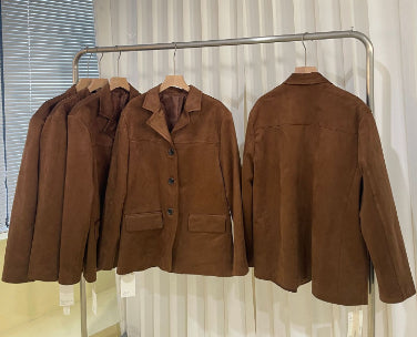 Women’s Retro Brown Leather Suit Jacket – Elegant, Timeless & Sophisticated