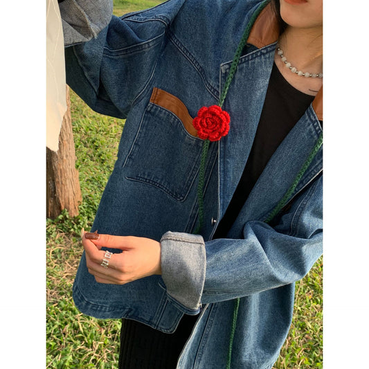 Women’s Loose PU Leather & Denim Jacket – Stylish & Comfortable