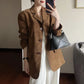 Women’s Retro Brown Leather Suit Jacket – Elegant, Timeless & Sophisticated