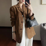 Women’s Retro Brown Leather Suit Jacket – Elegant, Timeless & Sophisticated